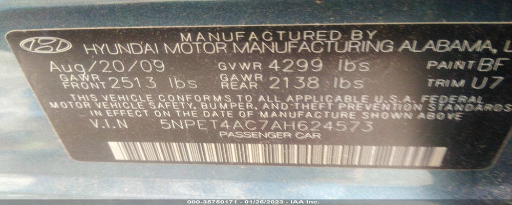 5NPET4AC7AH624573 2010 HYUNDAI SONATA photo no. 9