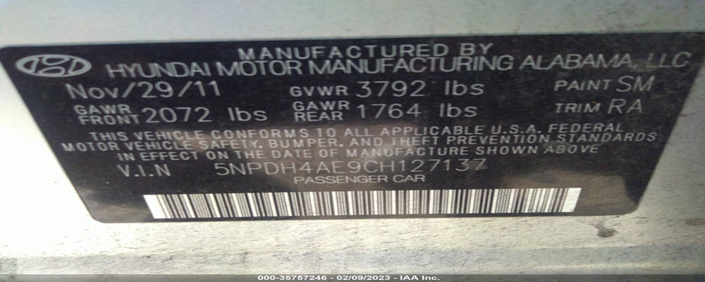 5NPDH4AE9CH127137 2012 HYUNDAI ELANTRA photo no. 9