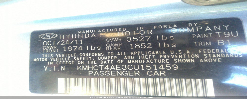 KMHCT4AE3CU151459 2012 HYUNDAI ACCENT photo no. 9