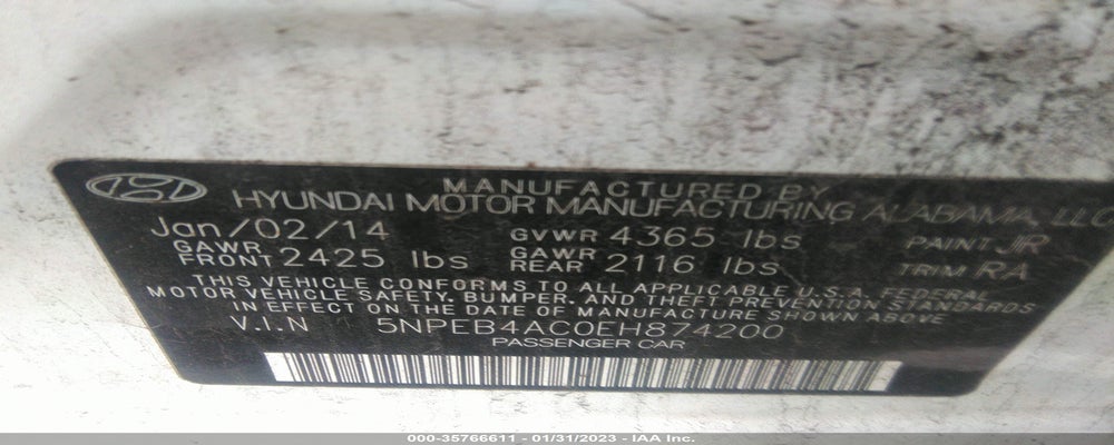 5NPEB4AC0EH874200 2014 HYUNDAI SONATA photo no. 9