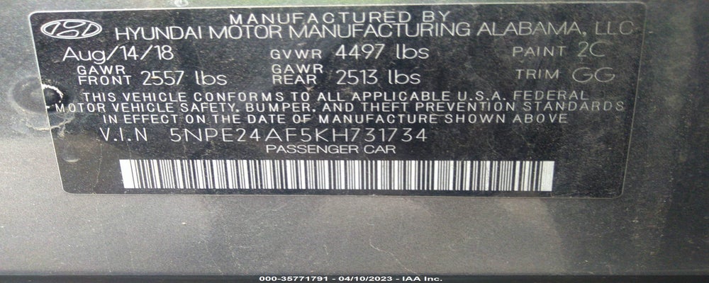 5NPE24AF5KH731734 2019 HYUNDAI SONATA photo no. 9