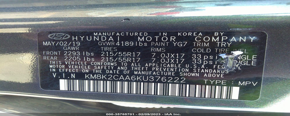 KM8K2CAA6KU376222 2019 HYUNDAI KONA photo no. 9