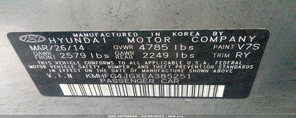 KMHFG4JGXEA385251 2014 HYUNDAI AZERA photo no. 9