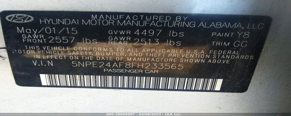 5NPE24AF8FH233565 2015 HYUNDAI SONATA photo no. 9