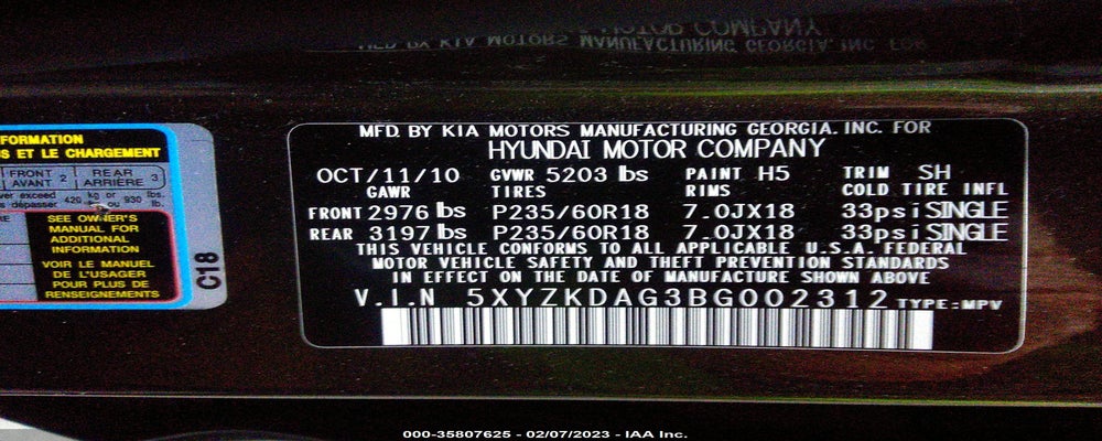 5XYZKDAG3BG002312 2011 HYUNDAI SANTA FE photo no. 9