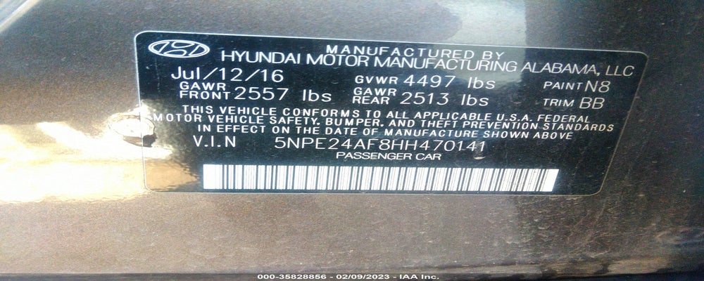 5NPE24AF8HH470141 2017 HYUNDAI SONATA photo no. 9