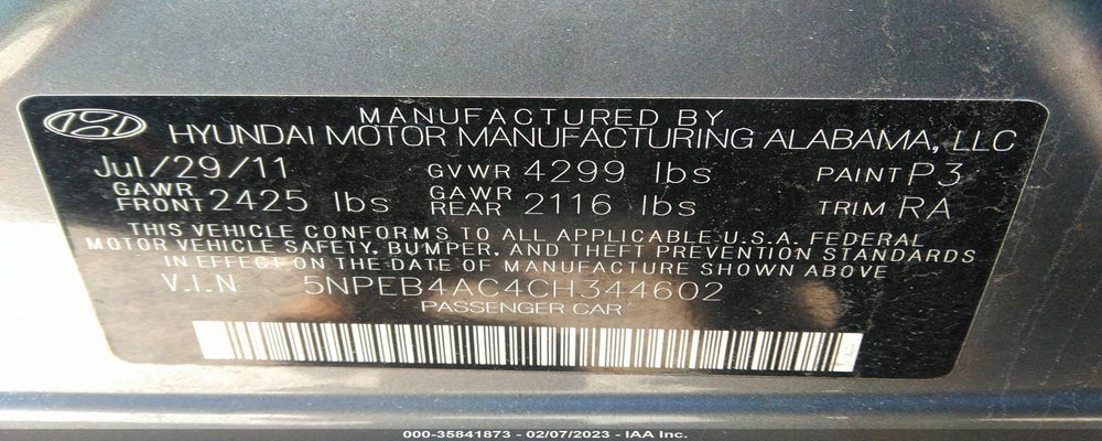 5NPEB4AC4CH344602 2012 HYUNDAI SONATA photo no. 9