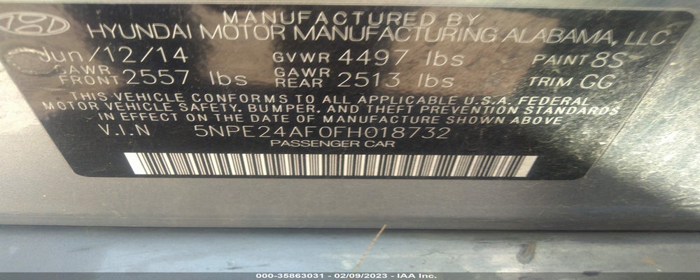 5NPE24AF0FH018732 2015 HYUNDAI SONATA photo no. 9