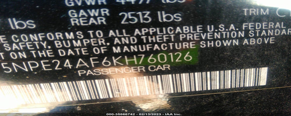 5NPE24AF6KH760126 2019 HYUNDAI SONATA photo no. 9