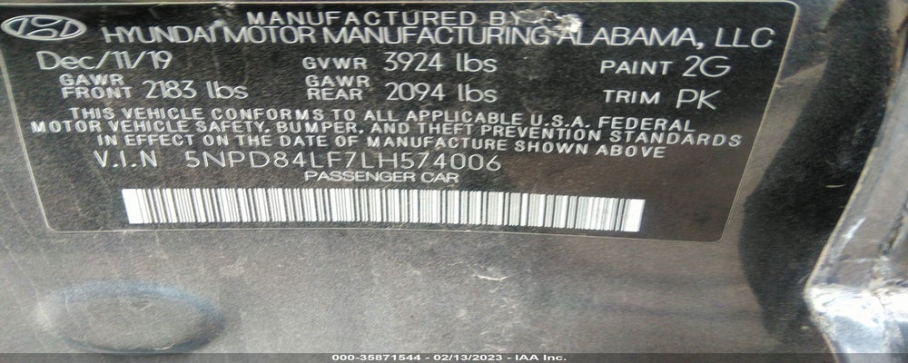 5NPD84LF7LH574006 2020 HYUNDAI ELANTRA photo no. 9