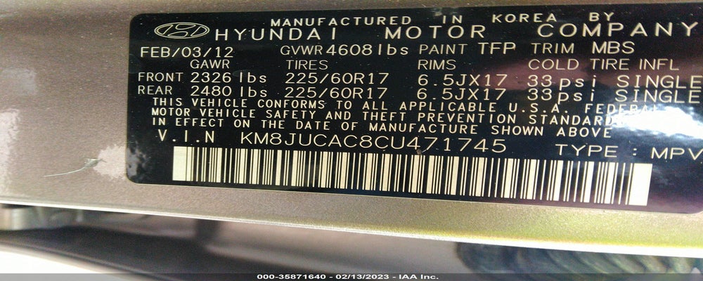 KM8JUCAC8CU471745 2012 HYUNDAI TUCSON photo no. 9