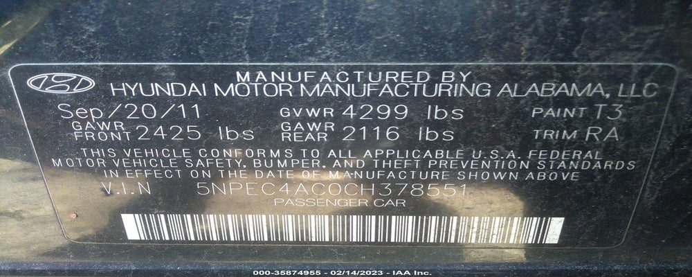 5NPEC4AC0CH378551 2012 HYUNDAI SONATA photo no. 9