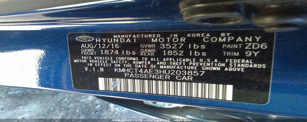 KMHCT4AE3HU203857 2017 HYUNDAI ACCENT photo no. 9