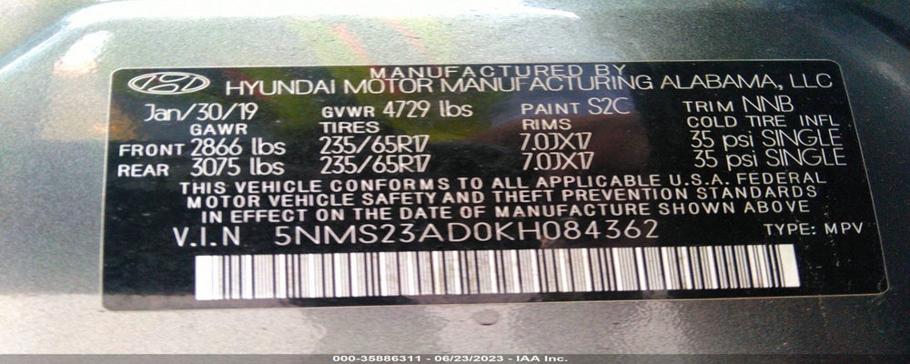 5NMS23AD0KH084362 2019 HYUNDAI SANTA FE photo no. 9