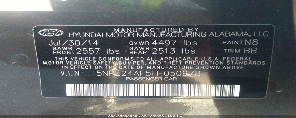 5NPE24AF5FH050978 2015 HYUNDAI SONATA photo no. 9
