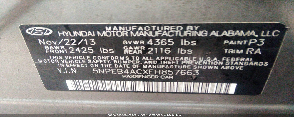 5NPEB4ACXEH857663 2014 HYUNDAI SONATA photo no. 9