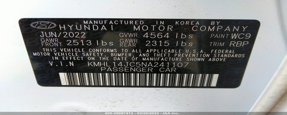 KMHL14JC5NA241107 2022 HYUNDAI SONATA photo no. 9