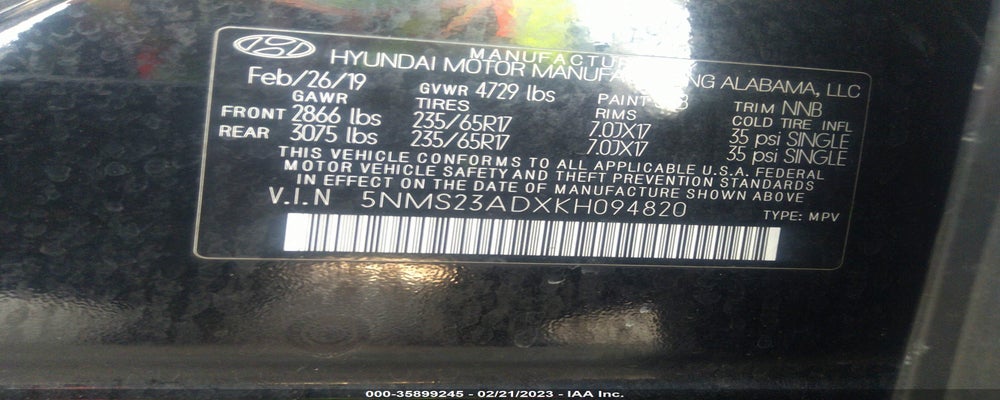 5NMS23ADXKH094820 2019 HYUNDAI SANTA FE photo no. 9