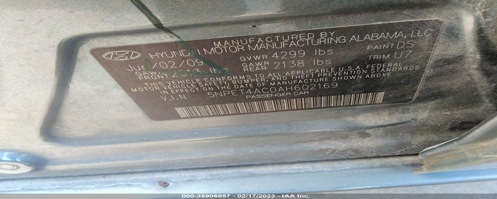 5NPET4AC0AH602169 2010 HYUNDAI SONATA photo no. 9