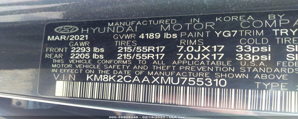 KM8K2CAAXMU755310 2021 HYUNDAI KONA photo no. 9