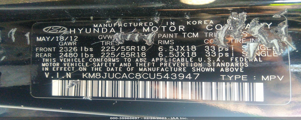 KM8JUCAC8CU543947 2012 HYUNDAI TUCSON photo no. 9