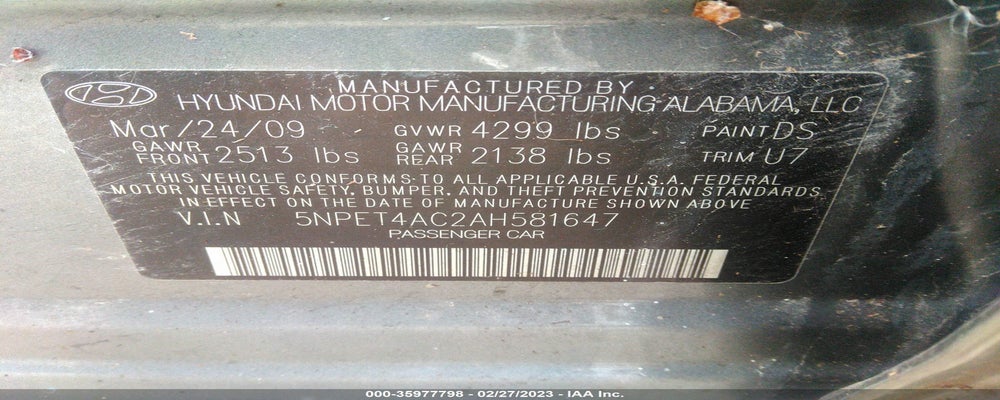 5NPET4AC2AH581647 2010 HYUNDAI SONATA photo no. 9