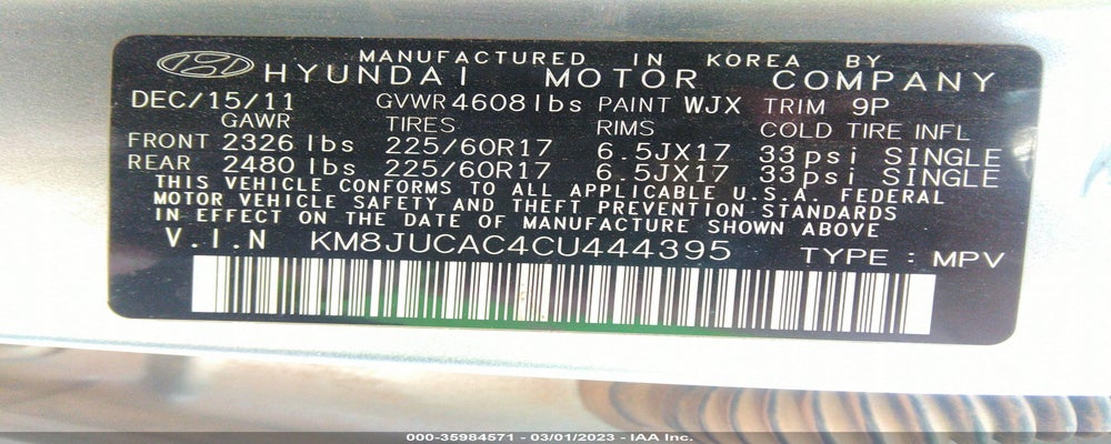 KM8JUCAC4CU444395 2012 HYUNDAI TUCSON photo no. 9