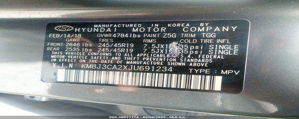KM8J3CA2XJU691234 2018 HYUNDAI TUCSON photo no. 9