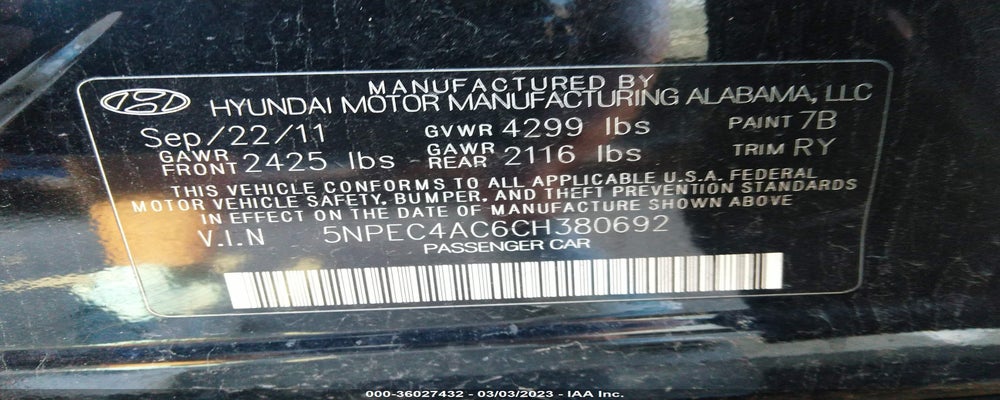 5NPEC4AC6CH380692 2012 HYUNDAI SONATA photo no. 9