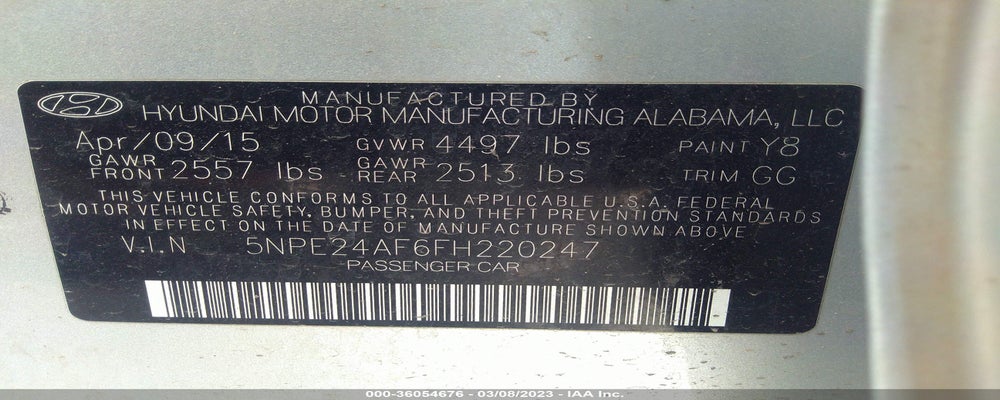 5NPE24AF6FH220247 2015 HYUNDAI SONATA photo no. 9