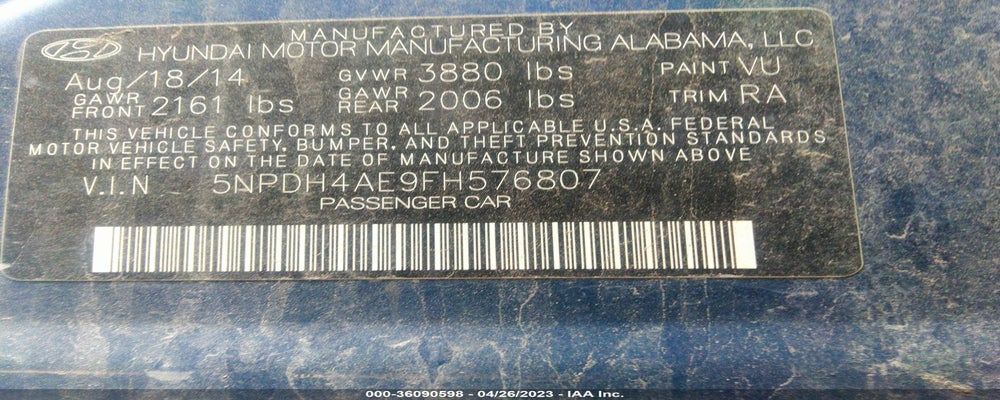 5NPDH4AE9FH576807 2015 HYUNDAI ELANTRA photo no. 9