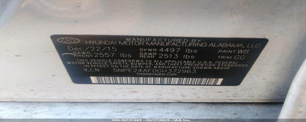 5NPE24AF0GH372963 2016 HYUNDAI SONATA photo no. 9
