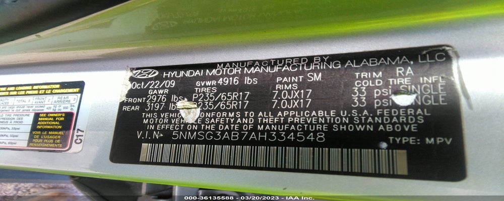5NMSG3AB7AH334548 2010 HYUNDAI SANTA FE photo no. 9