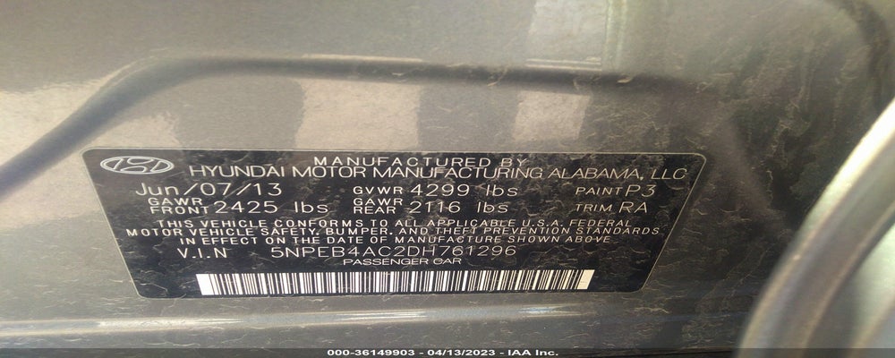 5NPEB4AC2DH761296 2013 HYUNDAI SONATA photo no. 9