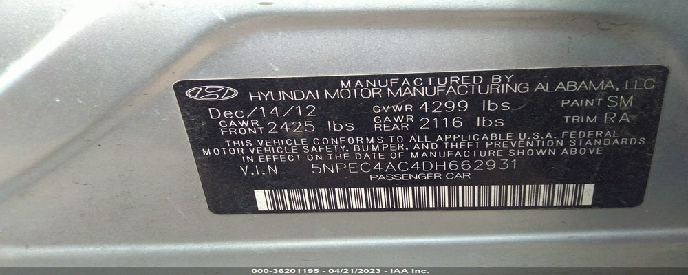 5NPEC4AC4DH662931 2013 HYUNDAI SONATA photo no. 9