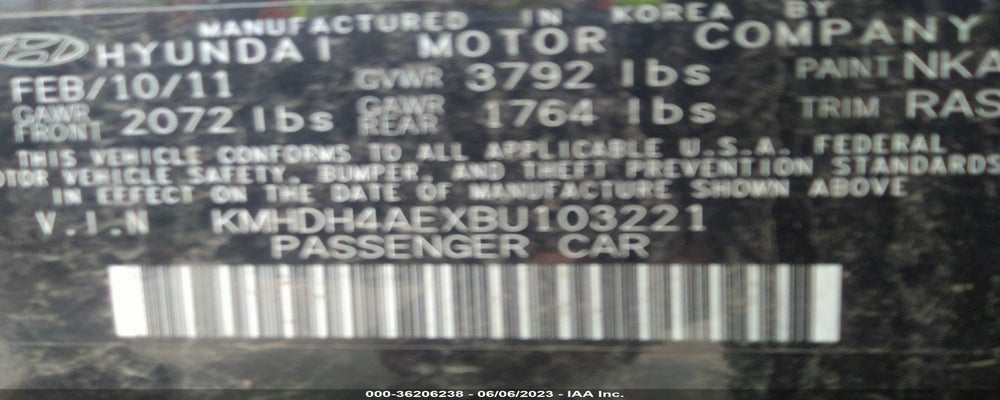 KMHDH4AEXBU103221 2011 HYUNDAI ELANTRA photo no. 9
