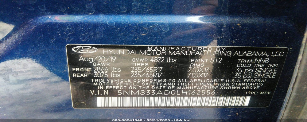 5NMS33AD0LH162556 2020 HYUNDAI SANTA FE photo no. 9