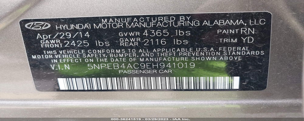 5NPEB4AC9EH941019 2014 HYUNDAI SONATA photo no. 9