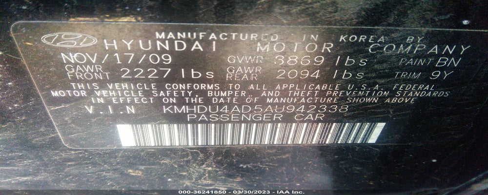 KMHDU4AD5AU942338 2010 HYUNDAI ELANTRA photo no. 9