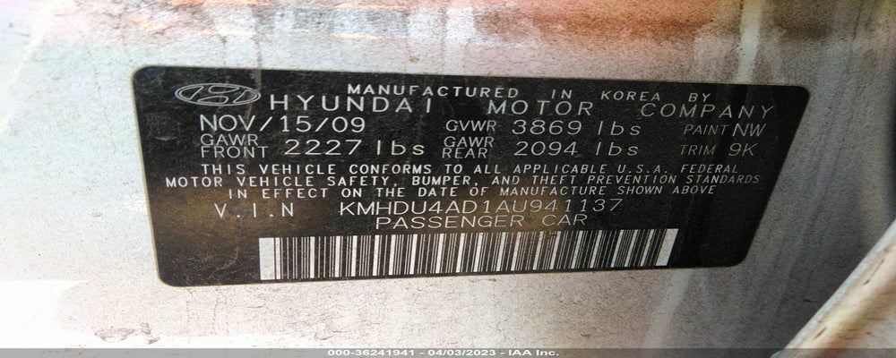 KMHDU4AD1AU941137 2010 HYUNDAI ELANTRA photo no. 9