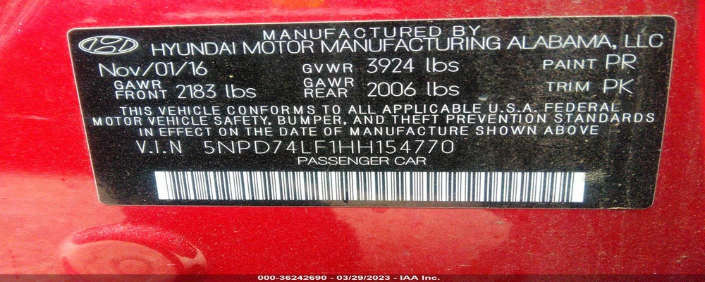 5NPD74LF1HH154770 2017 HYUNDAI ELANTRA photo no. 9