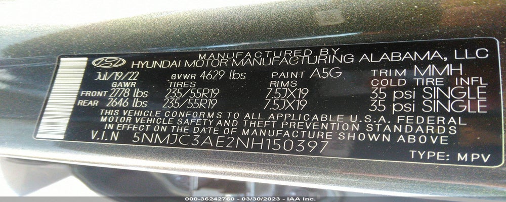 5NMJC3AE2NH150397 2022 HYUNDAI TUCSON photo no. 9