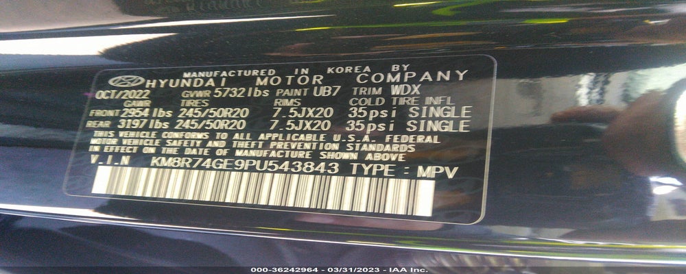 KM8R74GE9PU543843 2023 HYUNDAI PALISADE photo no. 9