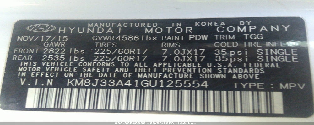 KM8J33A41GU125554 2016 HYUNDAI TUCSON photo no. 9