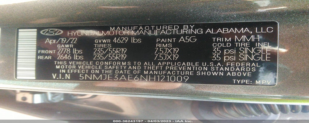 5NMJE3AE6NH121009 2022 HYUNDAI TUCSON photo no. 9