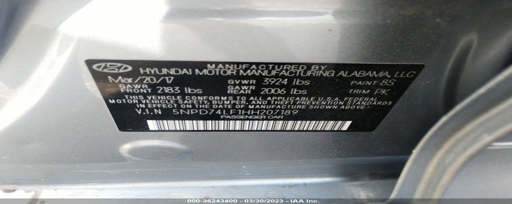 5NPD74LF1HH207189 2017 HYUNDAI ELANTRA photo no. 9