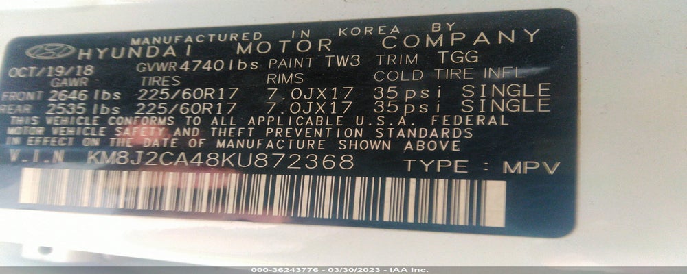 KM8J2CA48KU872368 2019 HYUNDAI TUCSON photo no. 9