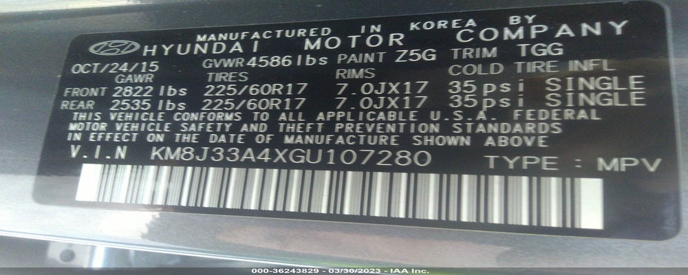 KM8J33A4XGU107280 2016 HYUNDAI TUCSON photo no. 9