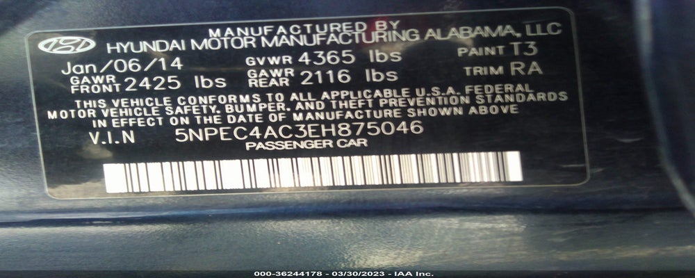 5NPEC4AC3EH875046 2014 HYUNDAI SONATA photo no. 9