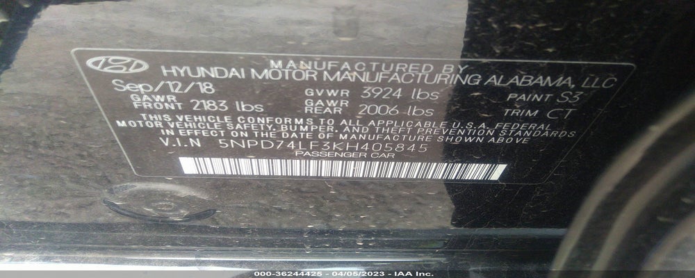 5NPD74LF3KH405845 2019 HYUNDAI ELANTRA photo no. 9